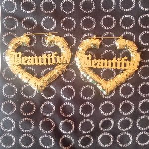 Gold heart beautiful bamboo hoop earrings